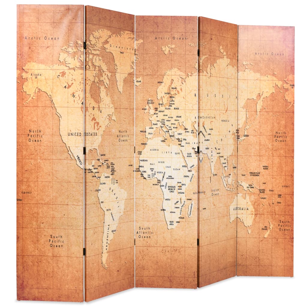 Cloison de séparation pliable 200 x 170 cm Carte du monde Jaune - XIOS