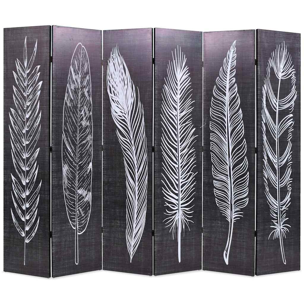 Cloison de séparation pliable 228 x 170 cm Plumes Noir et blanc - XIOS
