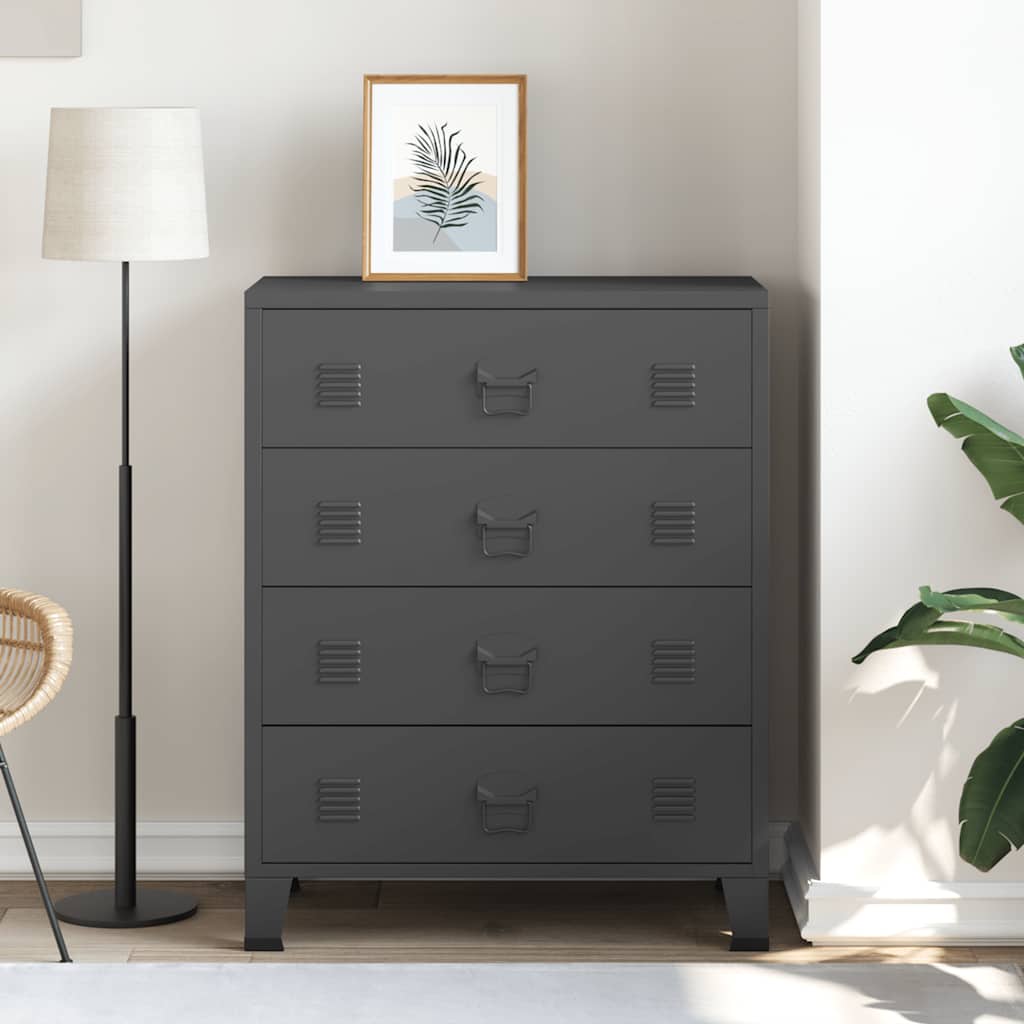Commode à tiroirs Métal Style Industriel 78x40x93 cm Noir