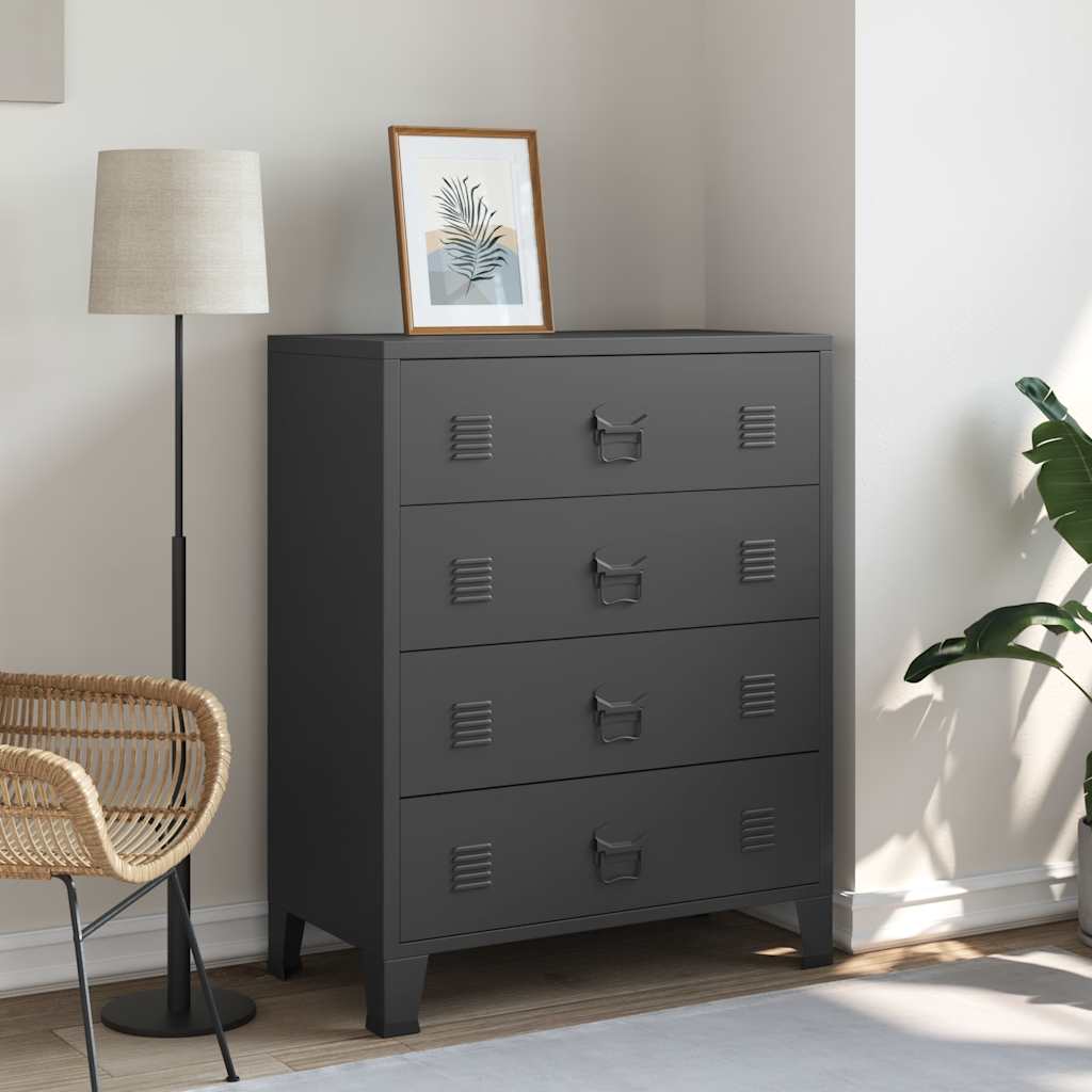 Commode à tiroirs Métal Style Industriel 78x40x93 cm Noir