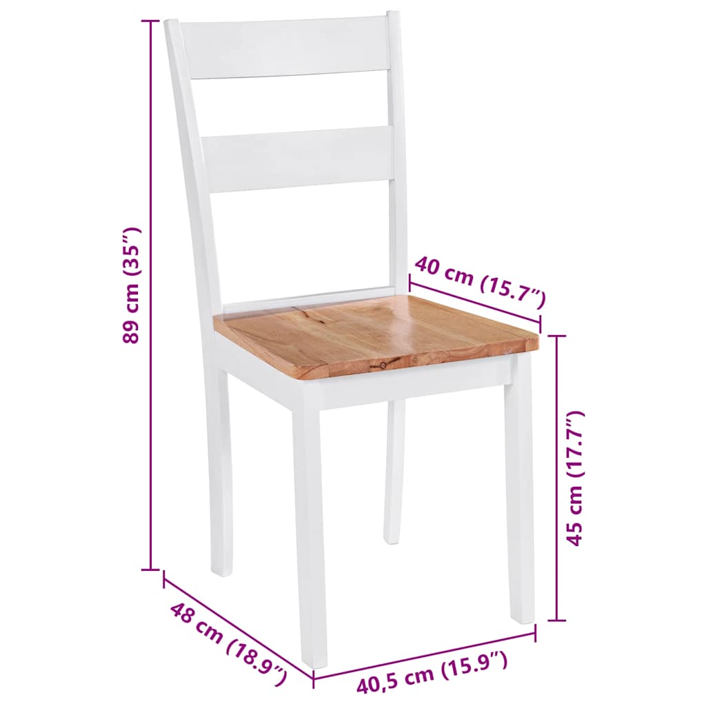 Chaises à manger lot de 6 blanc bois d'hévéa massif - XIOS