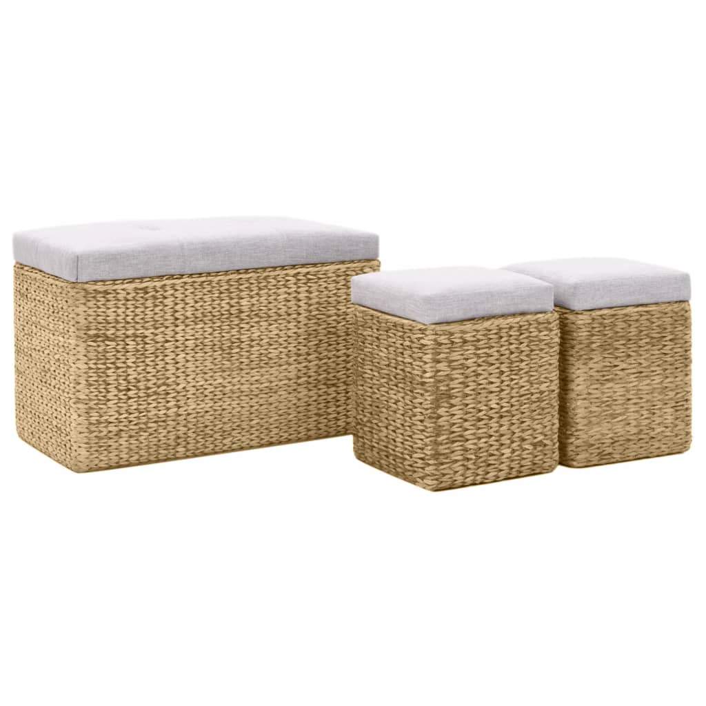 Banc avec 2 poufs Jacinthe d'eau Gris - XIOS