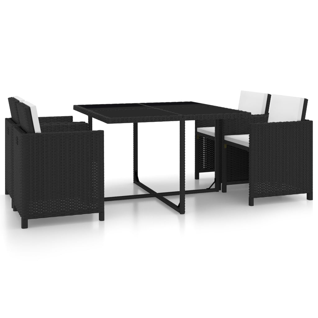Salon de jardin encastrable 5 pcs et coussins Rotin Noir - XIOS