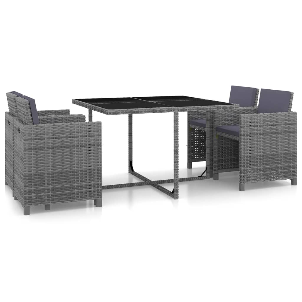 Ensemble à manger d'extérieur 5pcs coussins résine tressée gris - XIOS