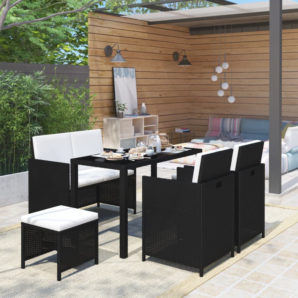 Salon de jardin 6 pcs avec coussins Résine tressée Noir - XIOS