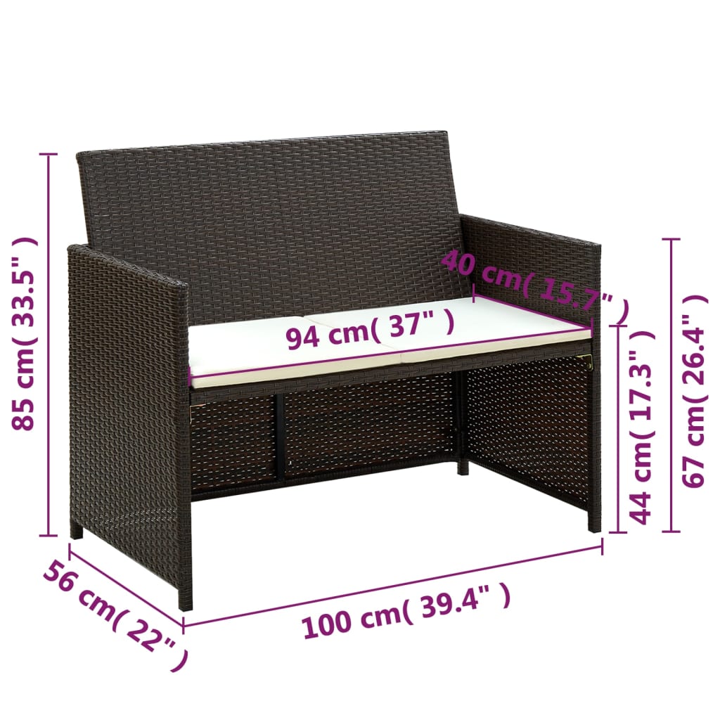 Salon de jardin 4 pcs avec coussins Résine tressée Marron - XIOS