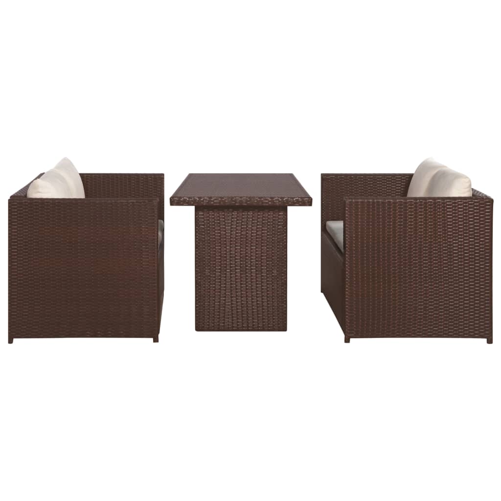 Ensemble de bistro 3 pcs avec coussins marron résine tressée - XIOS