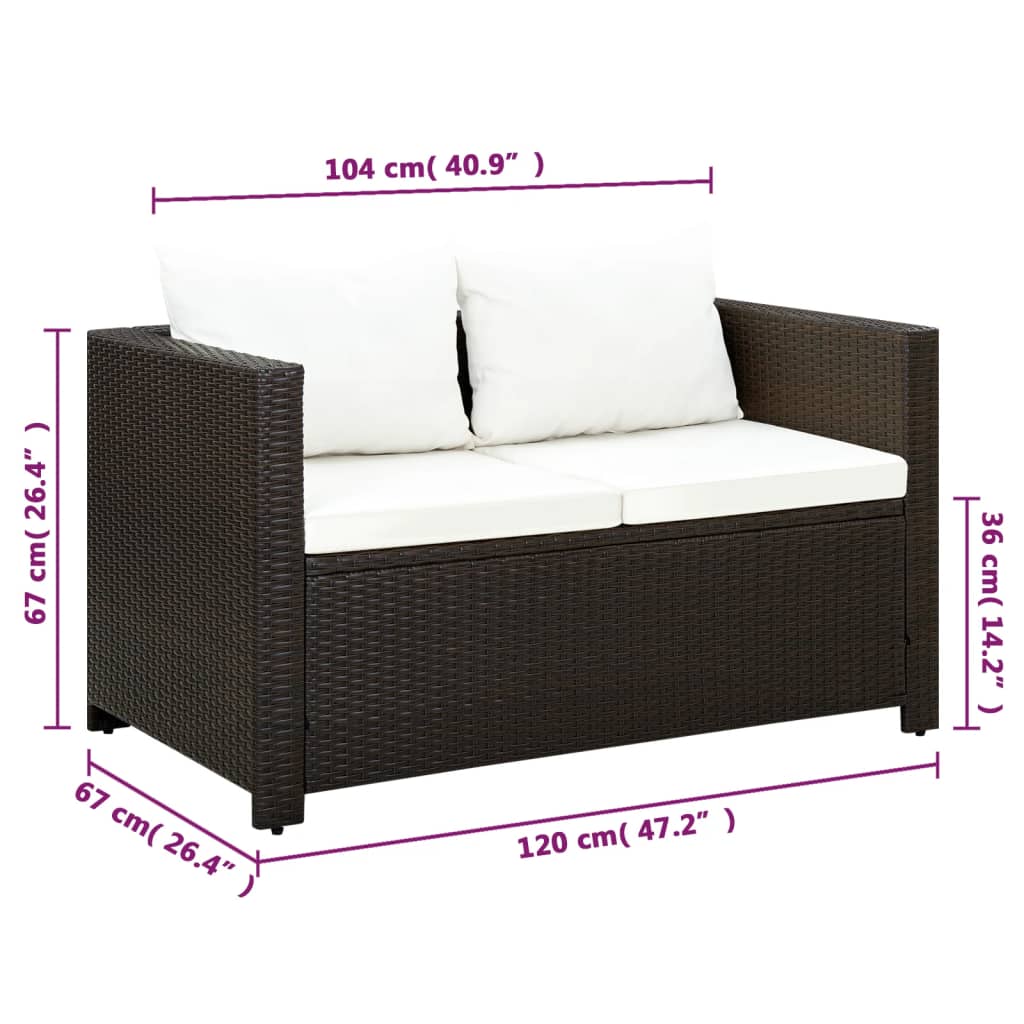 Ensemble de bistro 3 pcs avec coussins marron résine tressée - XIOS