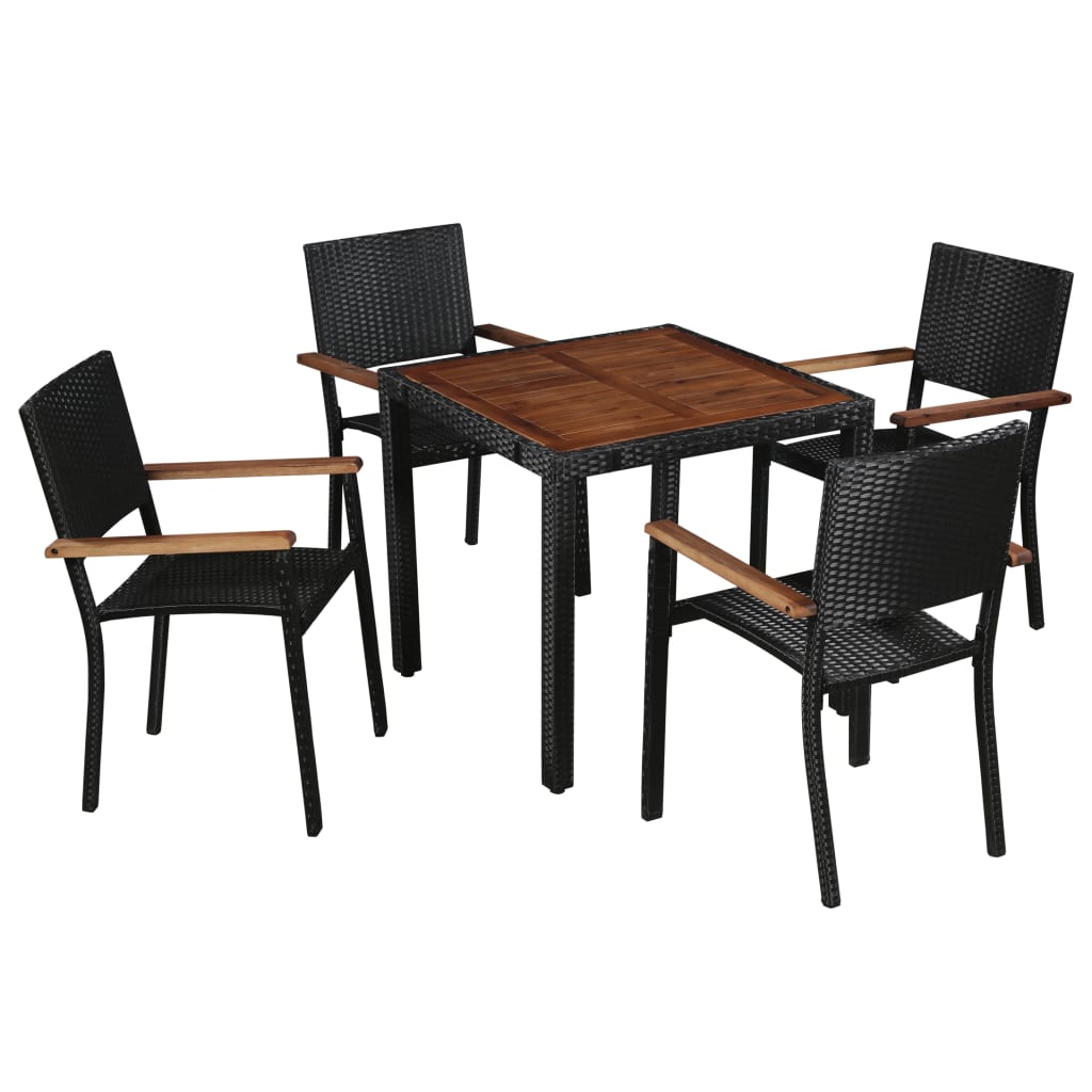 Ensemble à manger d'extérieur 5 pcs Rotin et bois d'acacia Noir - XIOS