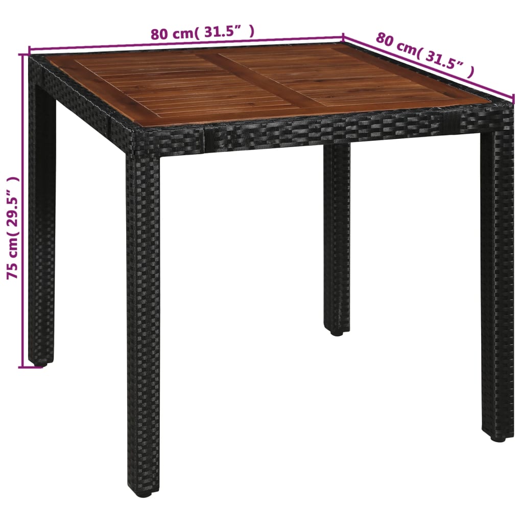 Ensemble à manger d'extérieur 5 pcs Rotin et bois d'acacia Noir - XIOS