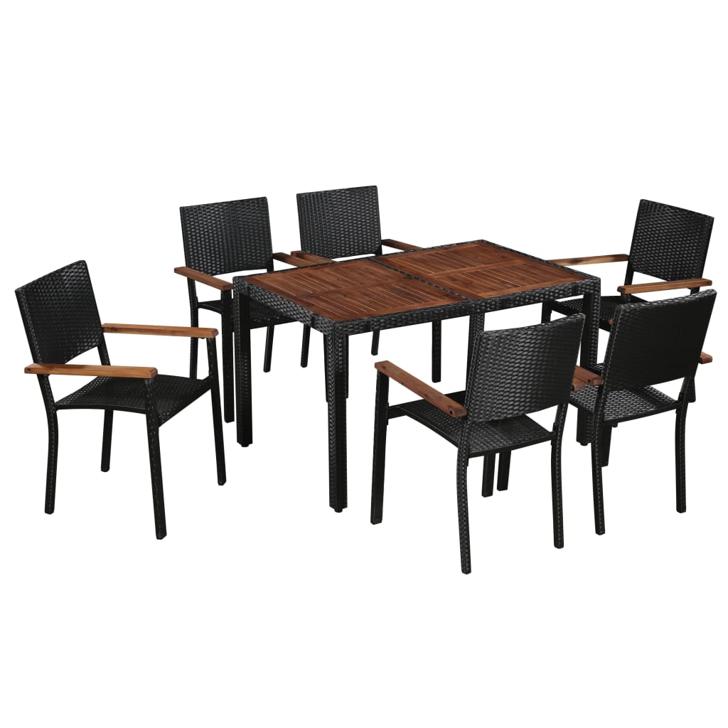 Ensemble à manger d'extérieur 7pcs Résine tressée acacia Noir - XIOS