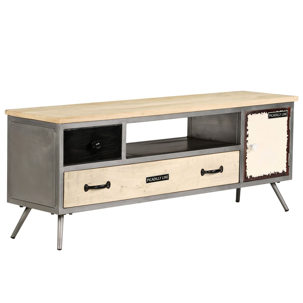 Meuble TV Bois de manguier massif et acier 120x30x45 cm - XIOS