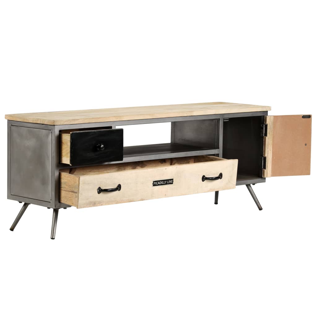 Meuble TV Bois de manguier massif et acier 120x30x45 cm - XIOS