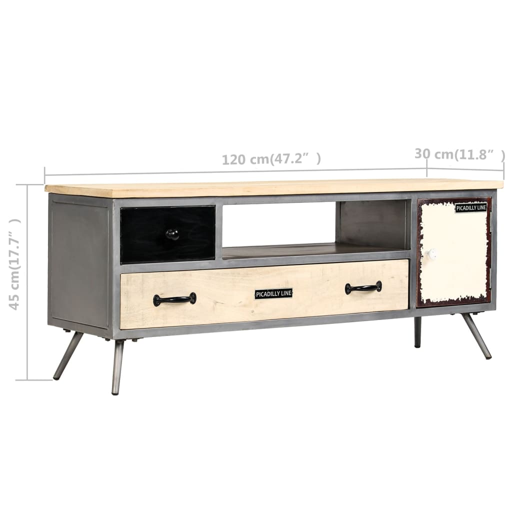 Meuble TV Bois de manguier massif et acier 120x30x45 cm - XIOS