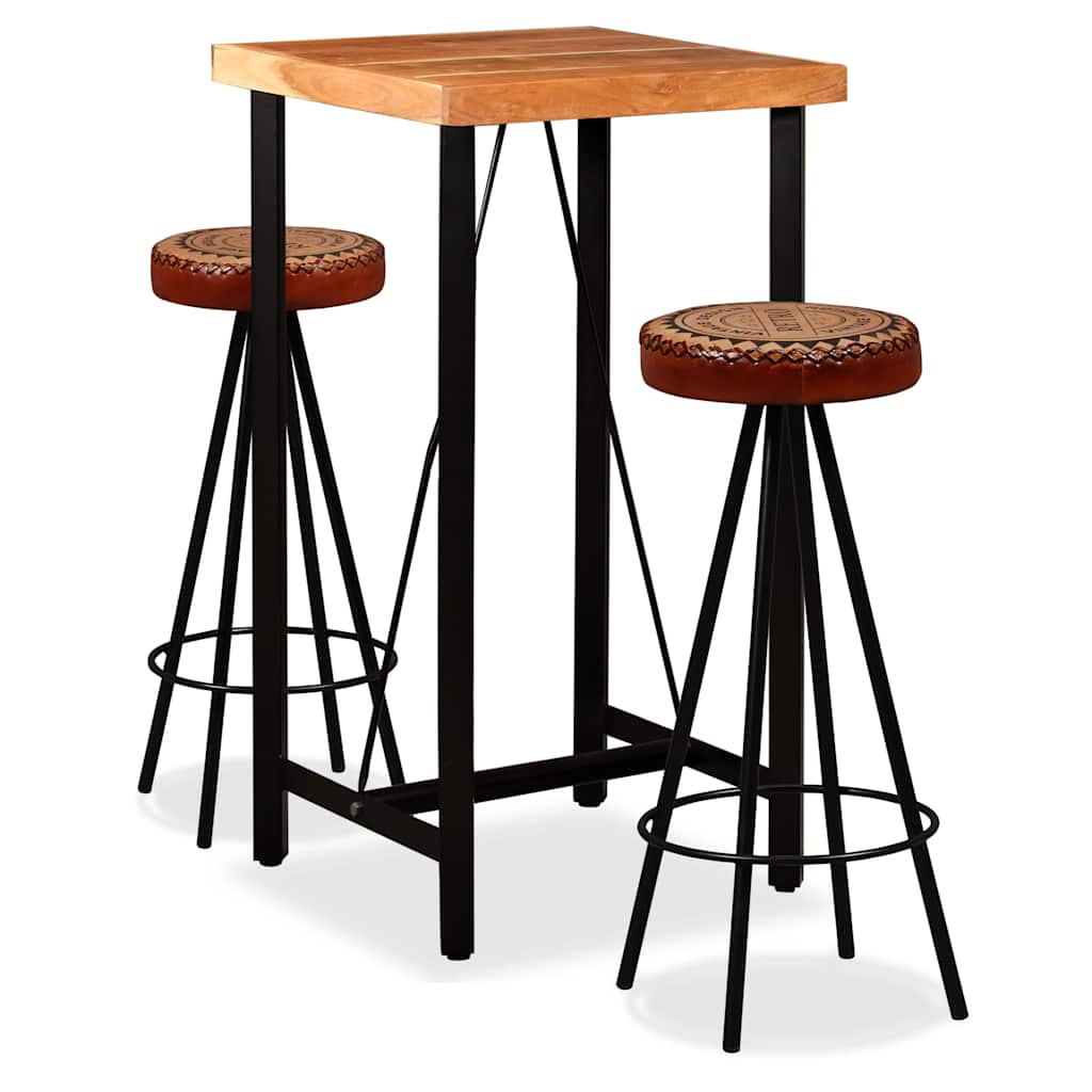 Ensemble de bar 3 pcs Bois d'acacia Cuir véritable et toile - XIOS