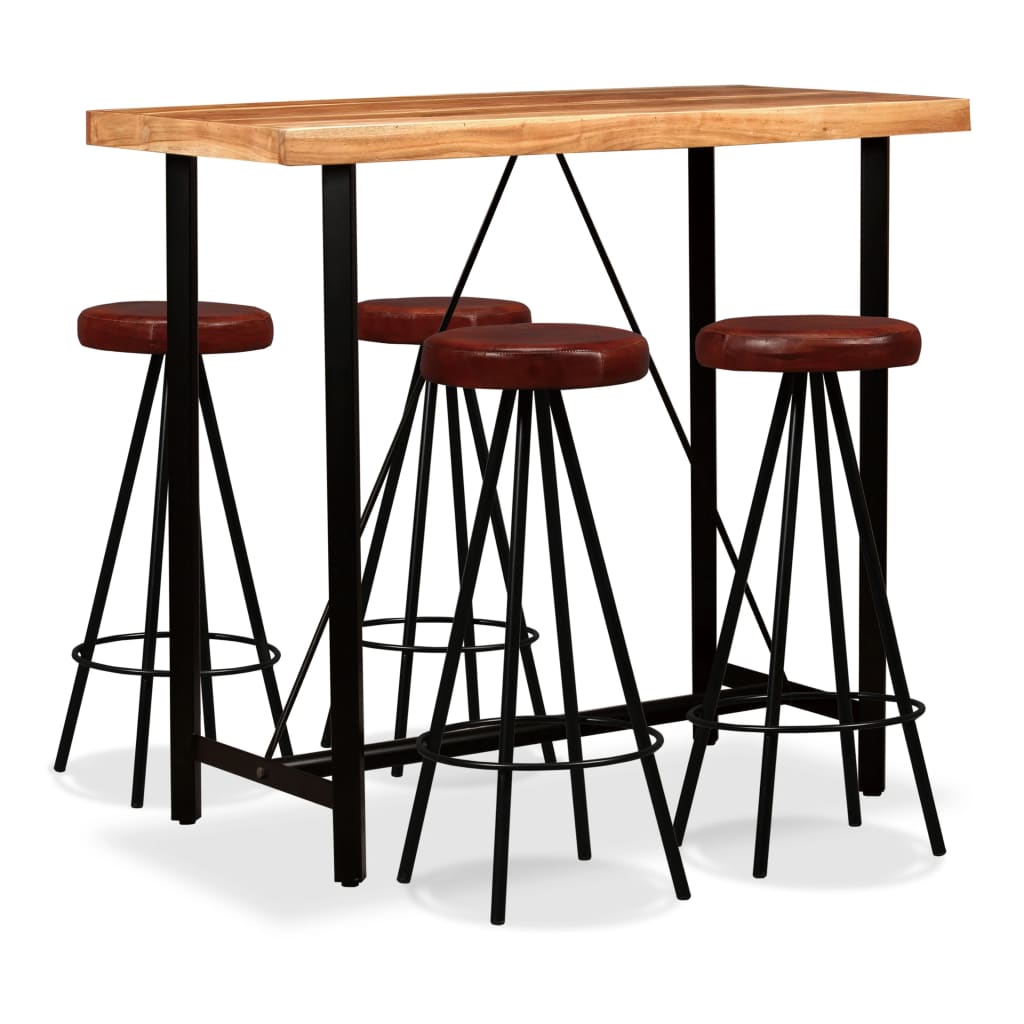 Ensemble de bar 5 pcs Bois d'acacia massif et cuir véritable - XIOS