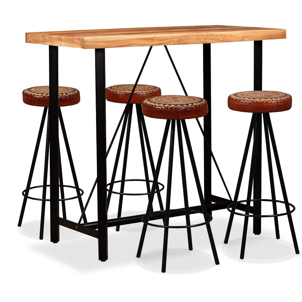 Ensemble de bar 5 pcs Bois d'acacia Cuir véritable et toile - XIOS