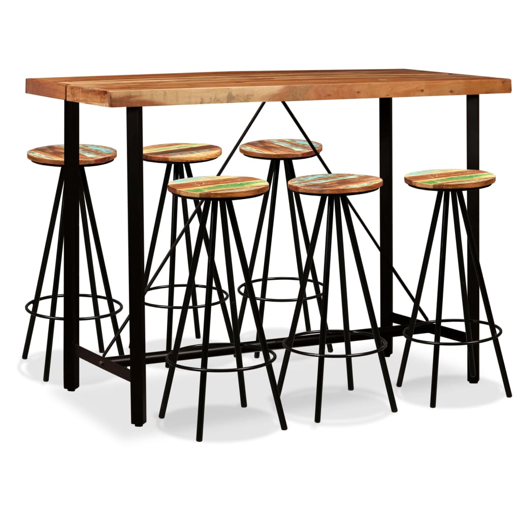 Ensemble de bar 7 pcs Bois d'acacia massif et de récupération - XIOS