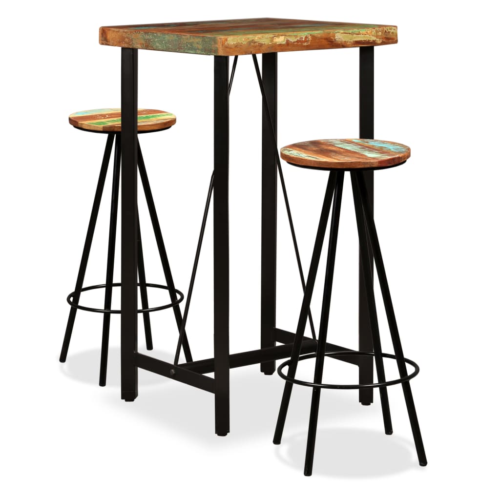 Ensemble de bar 3 pcs Bois de récupération massif - XIOS