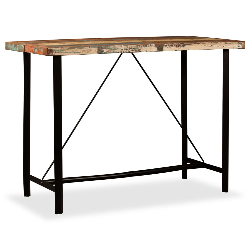 Ensemble de bar 7 pcs Bois massif recyclé et cuir véritable - XIOS