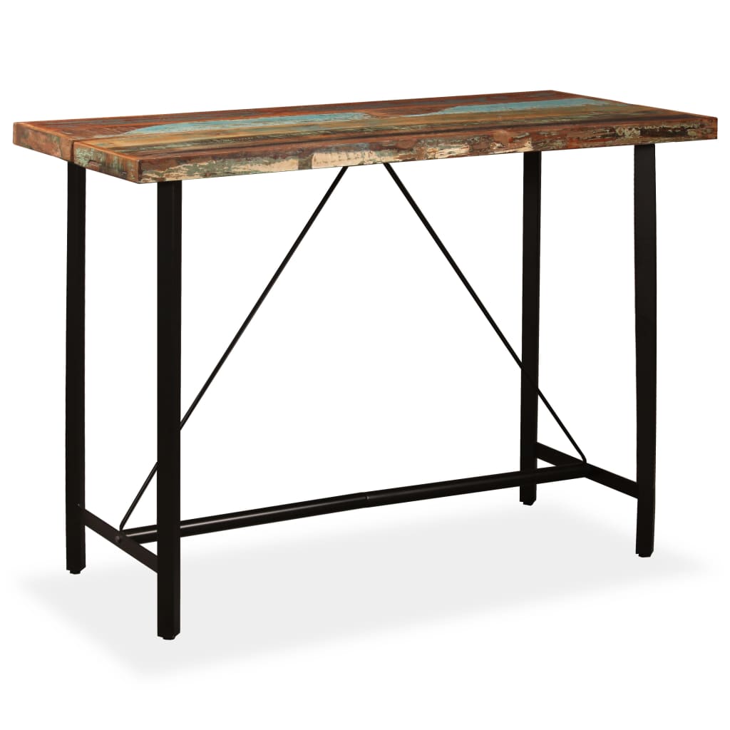 Ensemble de bar 7 pcs Bois de récupération Cuir véritable et toile
