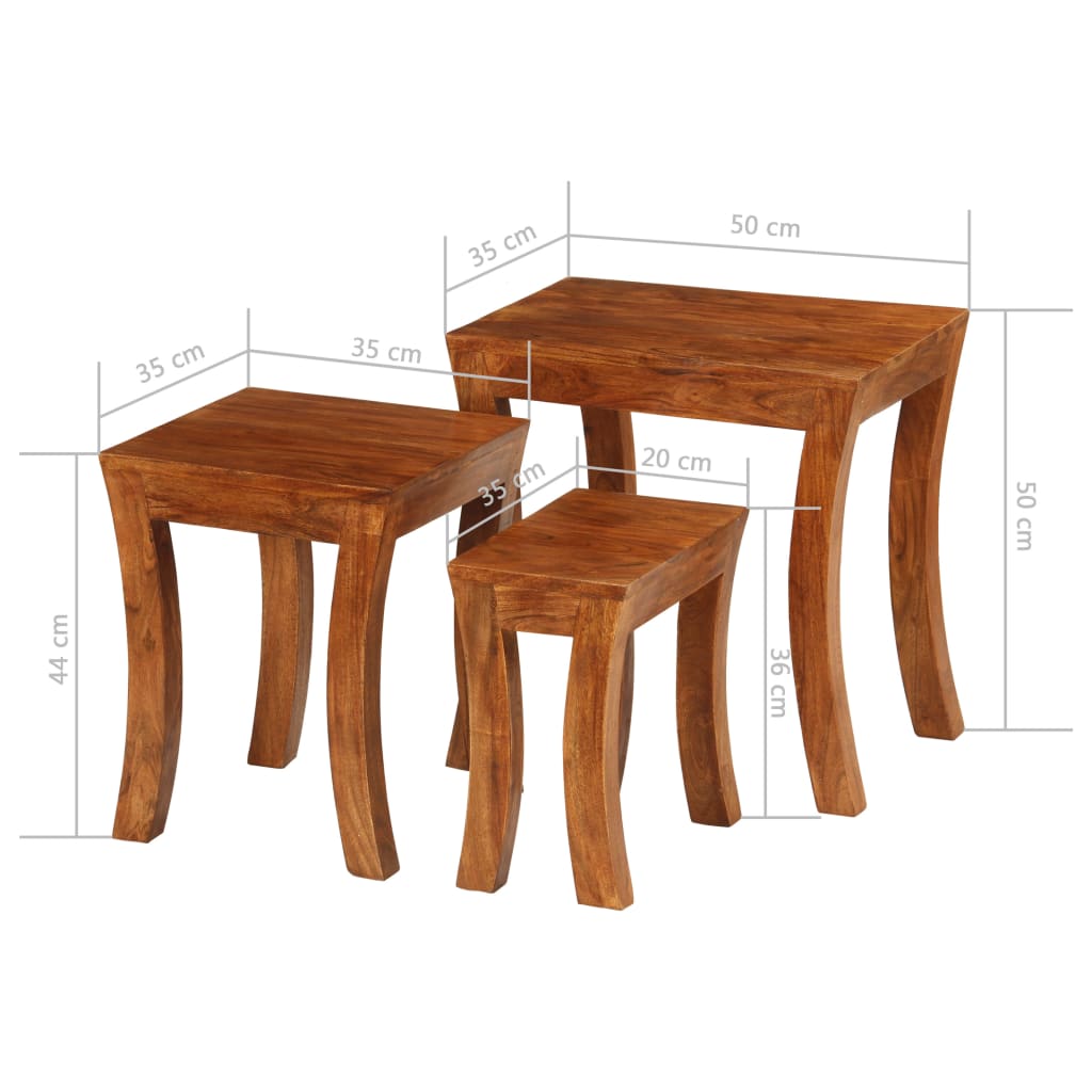 Table gigogne 3 pcs Bois massif d'acacia 50x35x50 cm Marron - XIOS