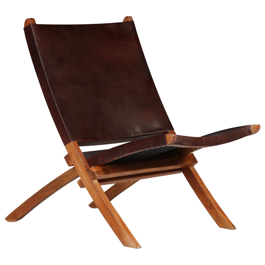 Chaise de relaxation pliable Marron Cuir véritable - XIOS