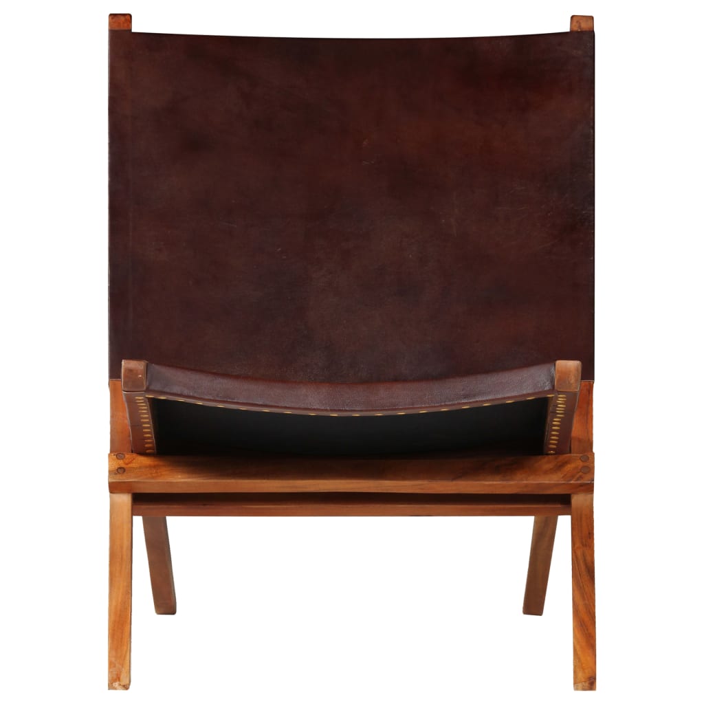 Chaise de relaxation pliable Marron Cuir véritable