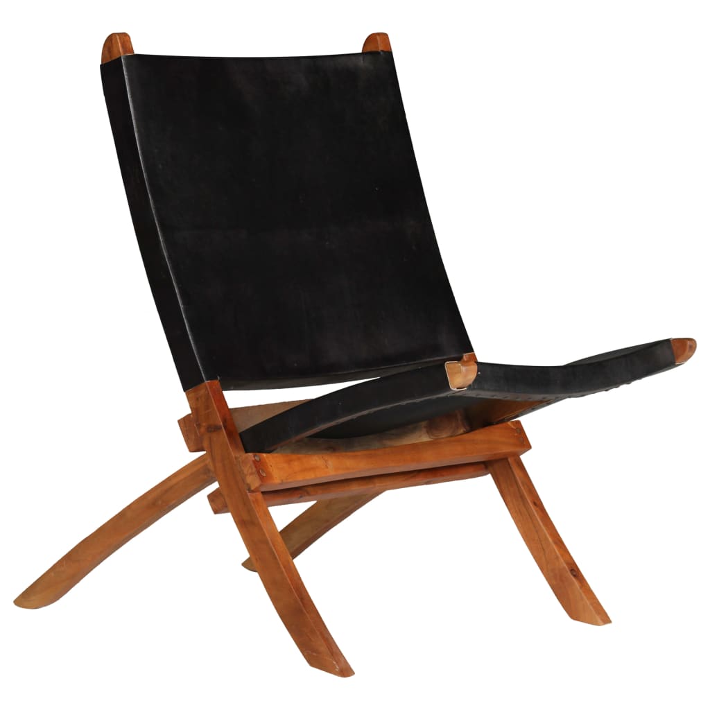 Chaise de relaxation pliable Noir Cuir véritable - XIOS