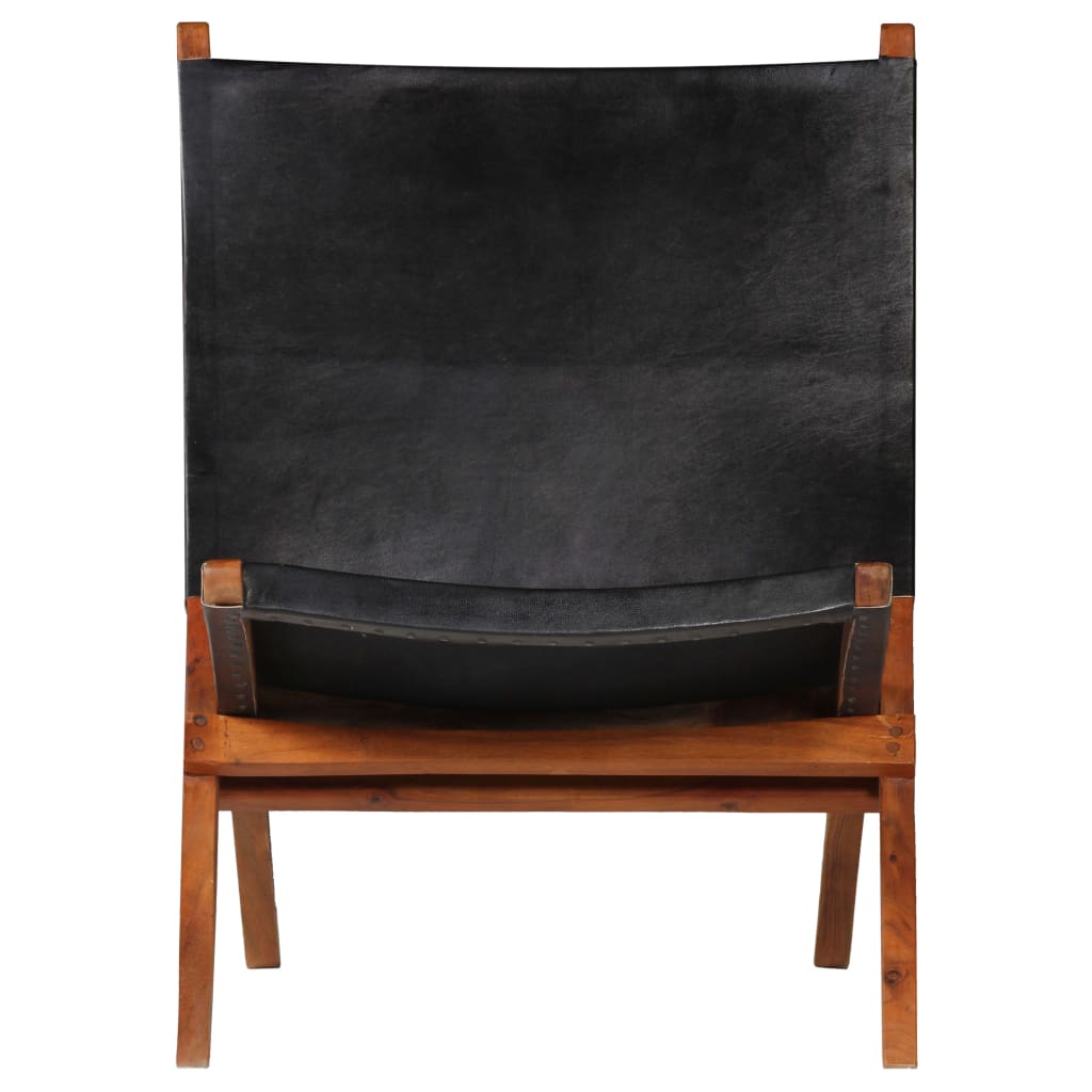 Chaise de relaxation pliable Noir Cuir véritable - XIOS