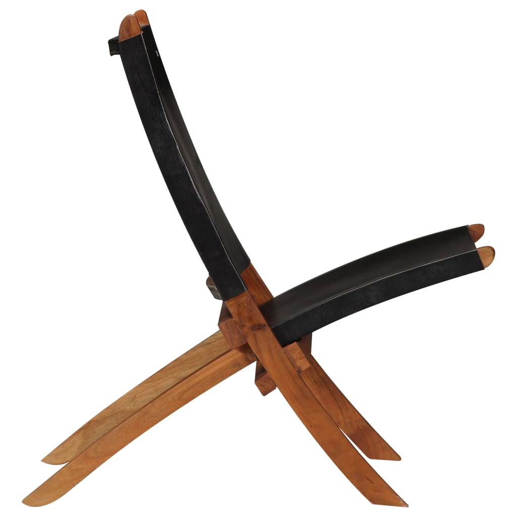 Chaise de relaxation pliable Noir Cuir véritable - XIOS