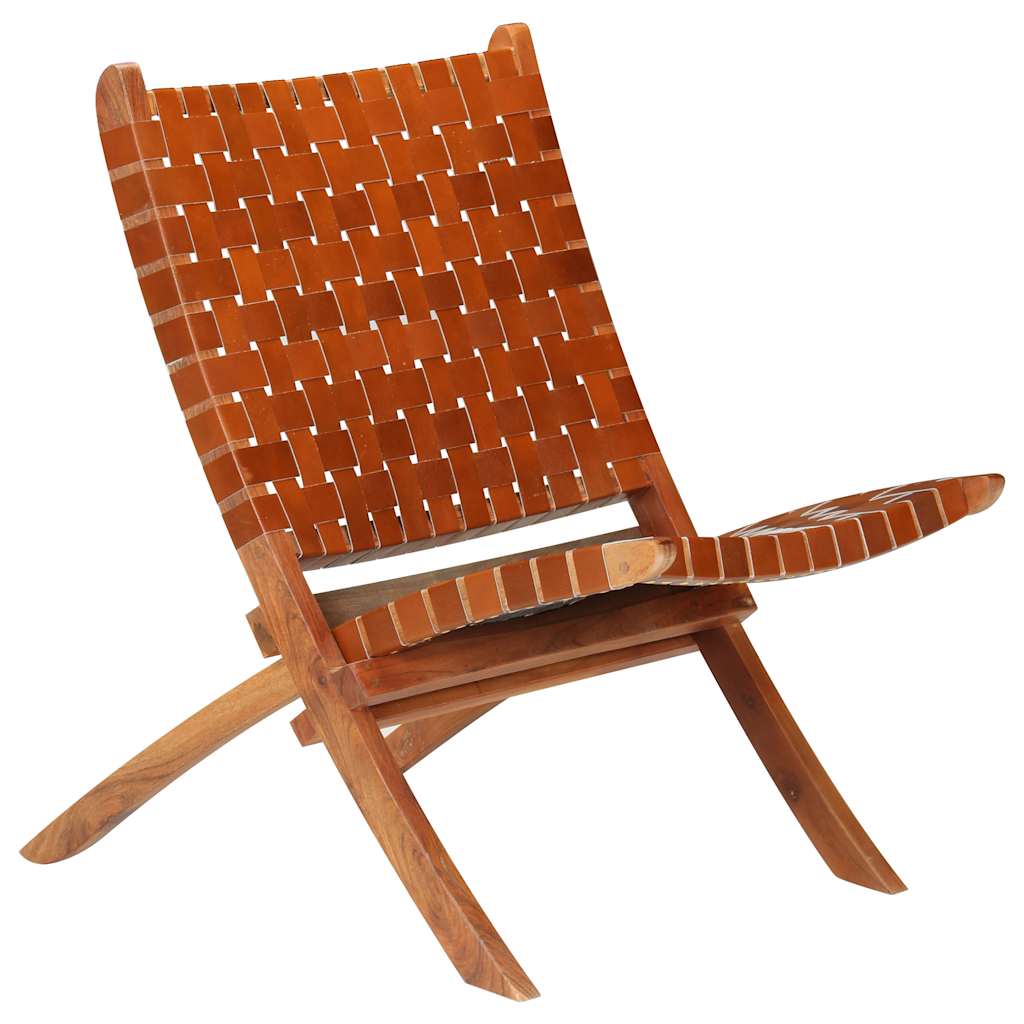 Chaise pliable bandes croisées marron cuir véritable - XIOS