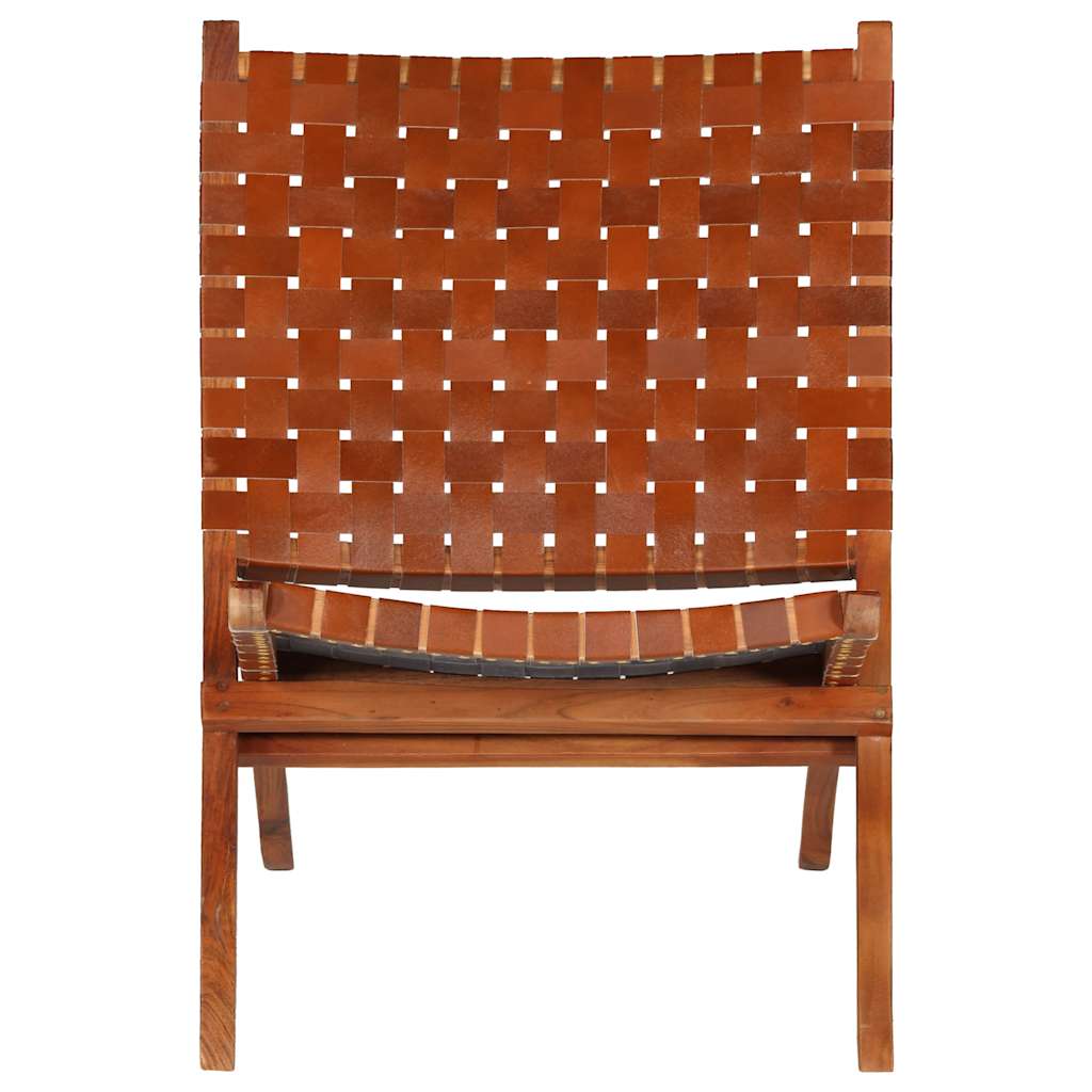 Chaise pliable bandes croisées marron cuir véritable - XIOS