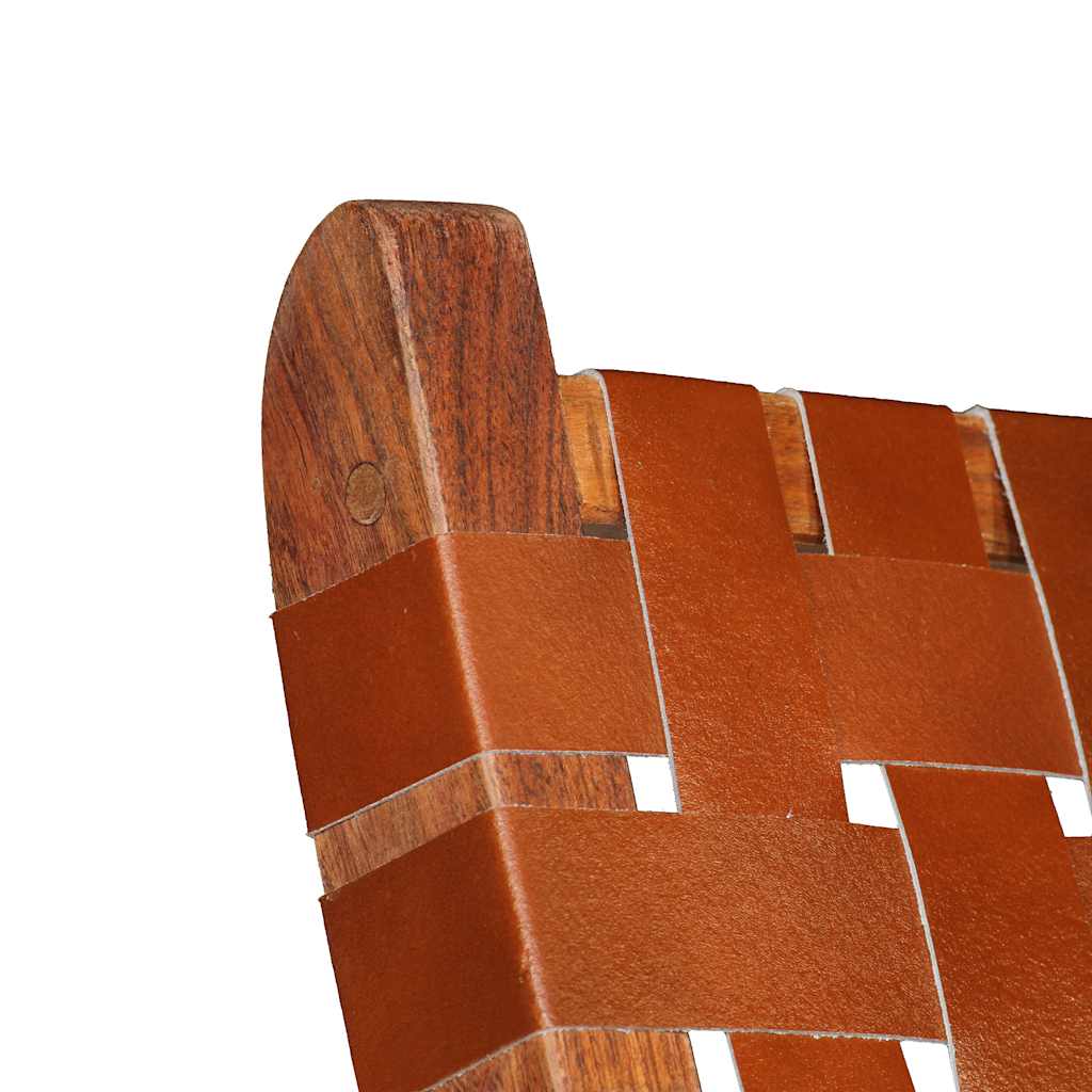 Chaise pliable bandes croisées marron cuir véritable - XIOS