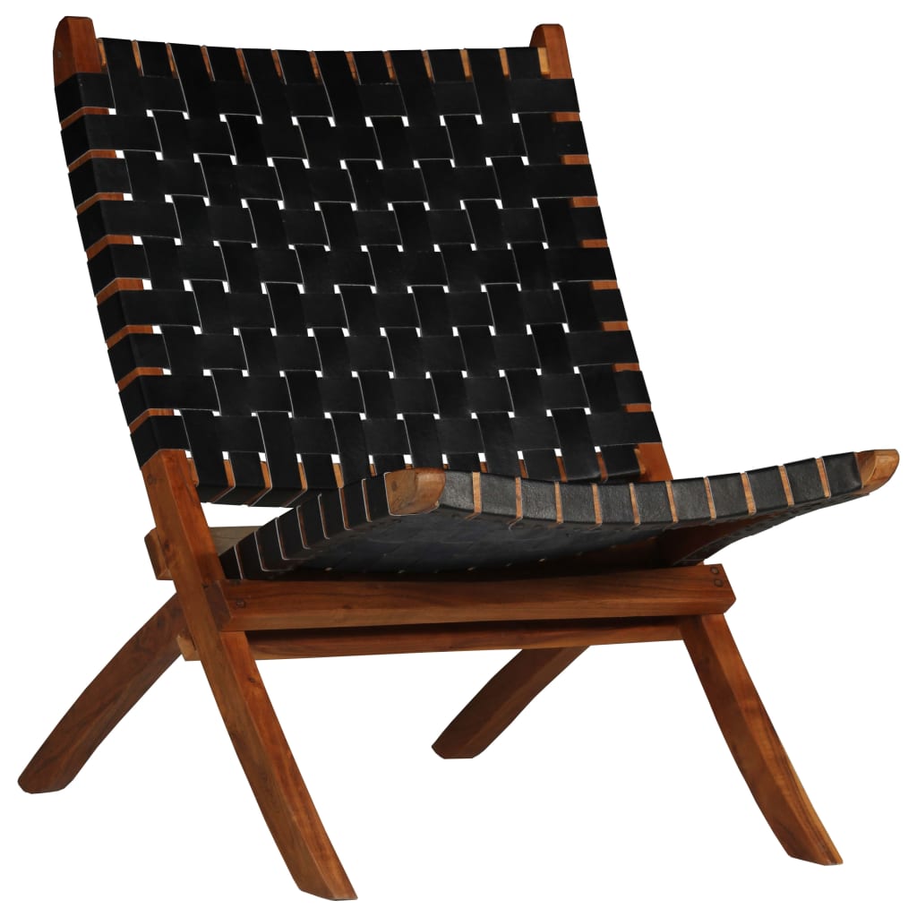 Chaise pliable bandes croisées noir cuir véritable - XIOS