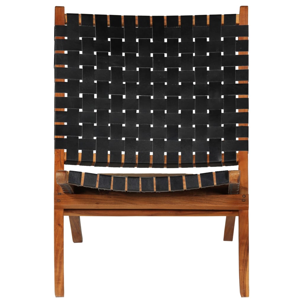 Chaise pliable bandes croisées noir cuir véritable
