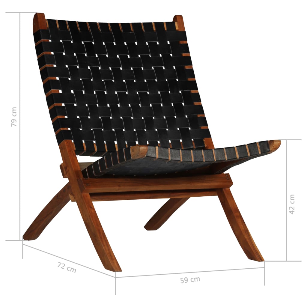 Chaise pliable bandes croisées noir cuir véritable - XIOS