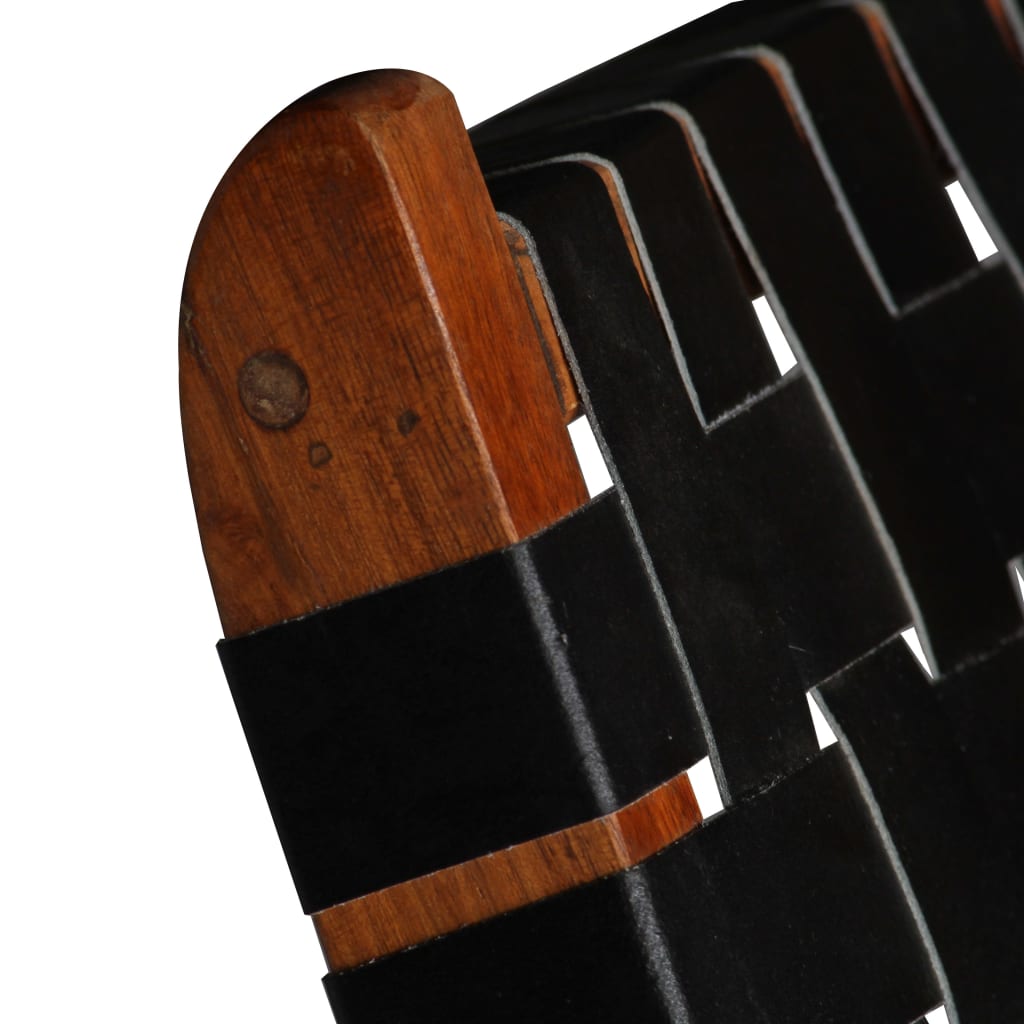 Chaise pliable bandes croisées noir cuir véritable - XIOS