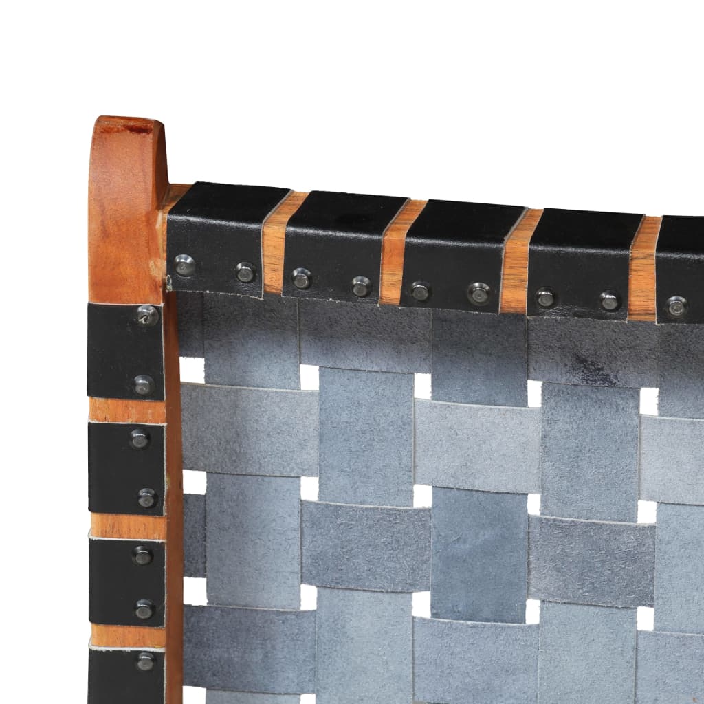 Chaise pliable bandes croisées noir cuir véritable - XIOS