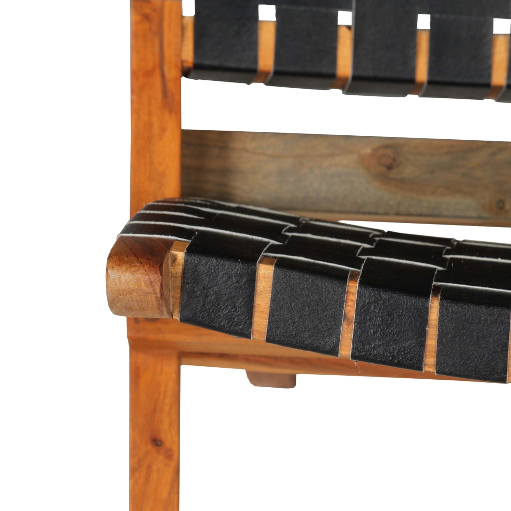 Chaise pliable bandes croisées noir cuir véritable - XIOS