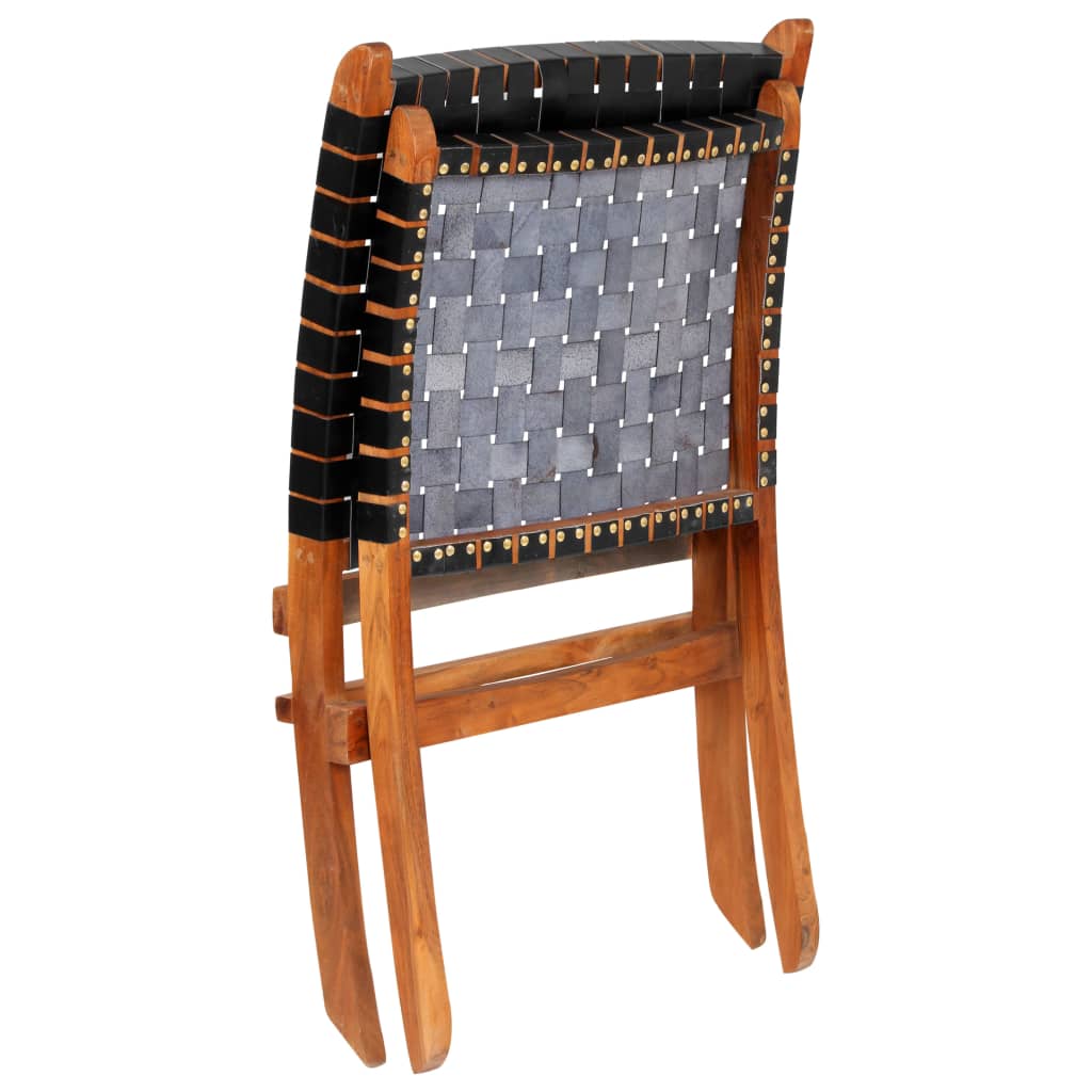 Chaise pliable bandes croisées noir cuir véritable - XIOS
