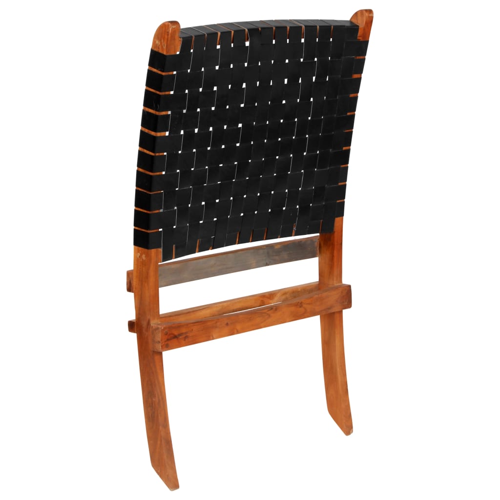 Chaise pliable bandes croisées noir cuir véritable - XIOS