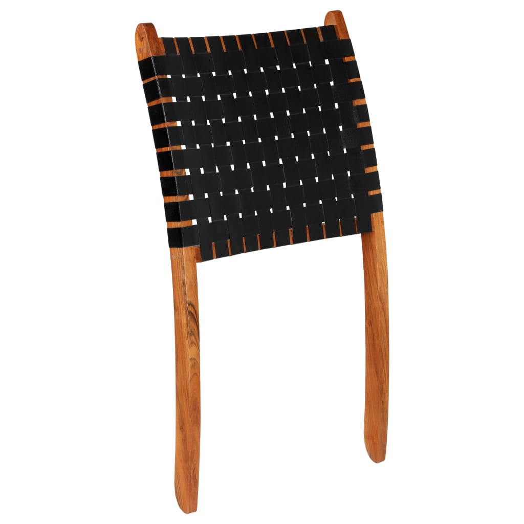Chaise pliable bandes croisées noir cuir véritable - XIOS