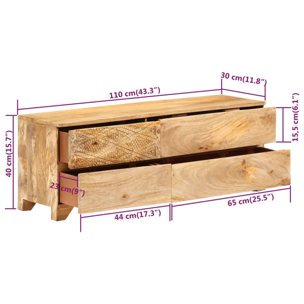 Meuble TV Bois de manguier solide 110x30x40 cm - XIOS