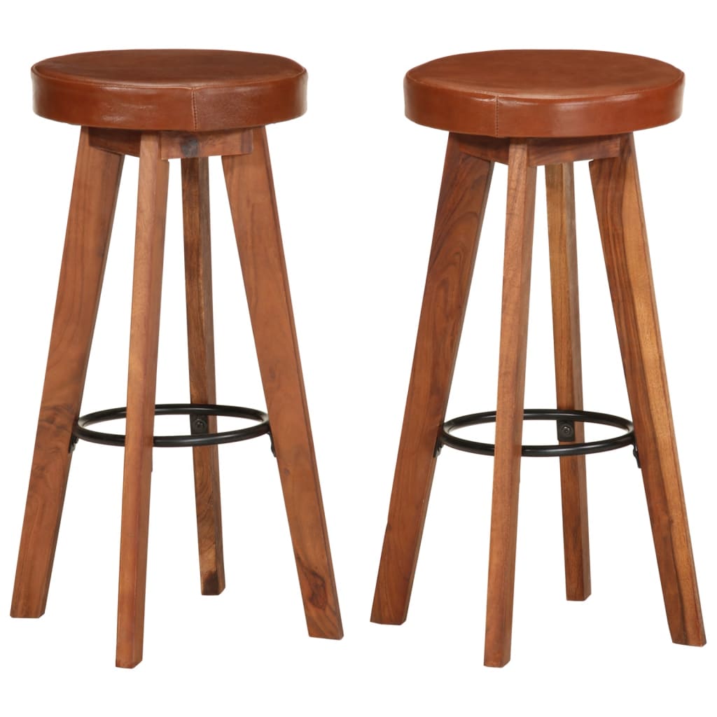 Chaises de bar lot de 2 cuir véritable et bois d'acacia solide - XIOS