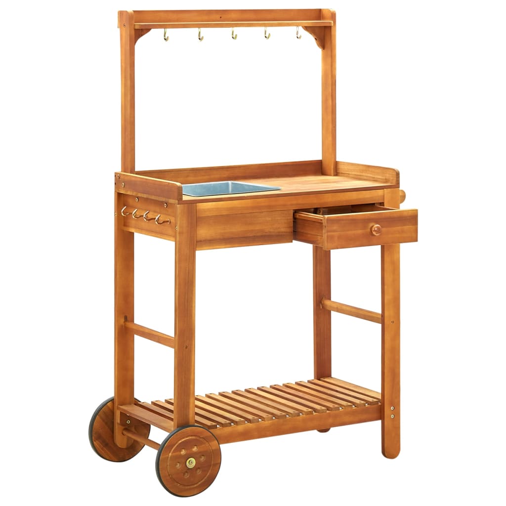 Chariot de cuisine de jardin Bois d'acacia 92x43,5x141,5 cm - XIOS
