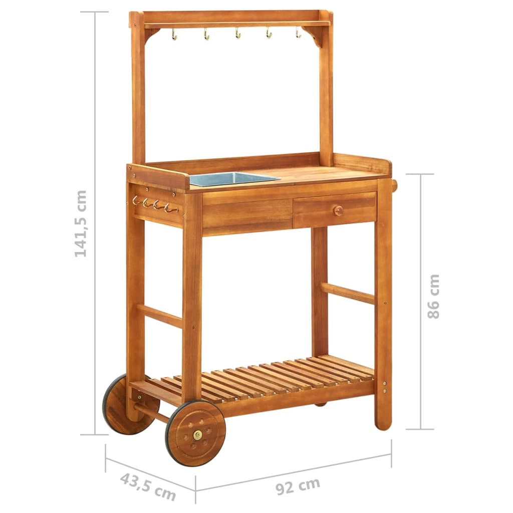 Chariot de cuisine de jardin Bois d'acacia 92x43,5x141,5 cm - XIOS