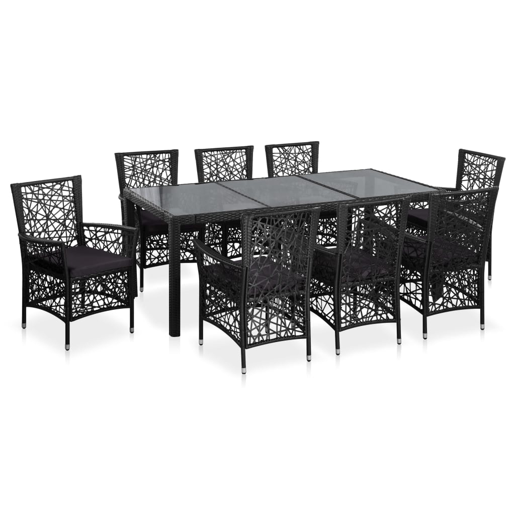 Ensemble à manger d'extérieur 9 pcs Résine tressée Noir - XIOS
