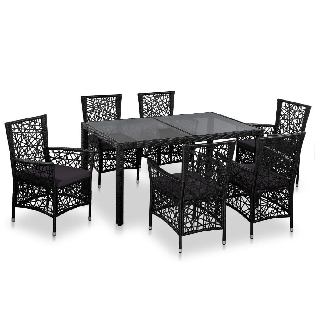Ensemble à manger d'extérieur 7 pcs Résine tressée Noir - XIOS