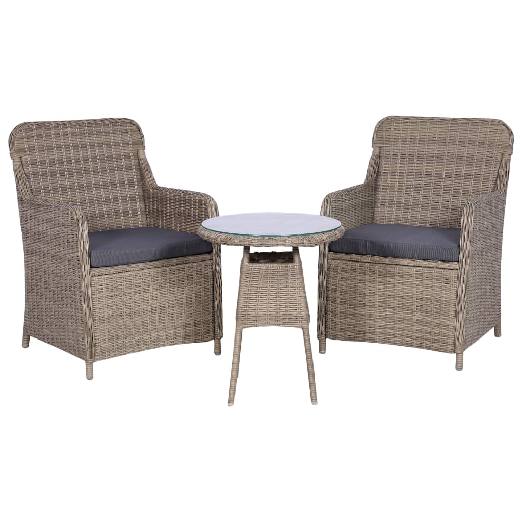 Ensemble de bistro 3 pcs avec coussins Résine tressée Marron - XIOS